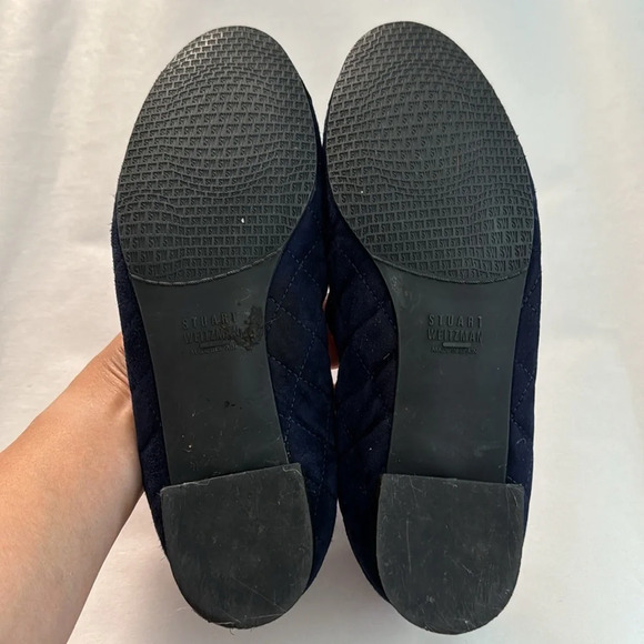 Stuart Weitzman Quilted Suede Ballet flats round toe navy black Size 7 1/2 - Picture 5 of 12